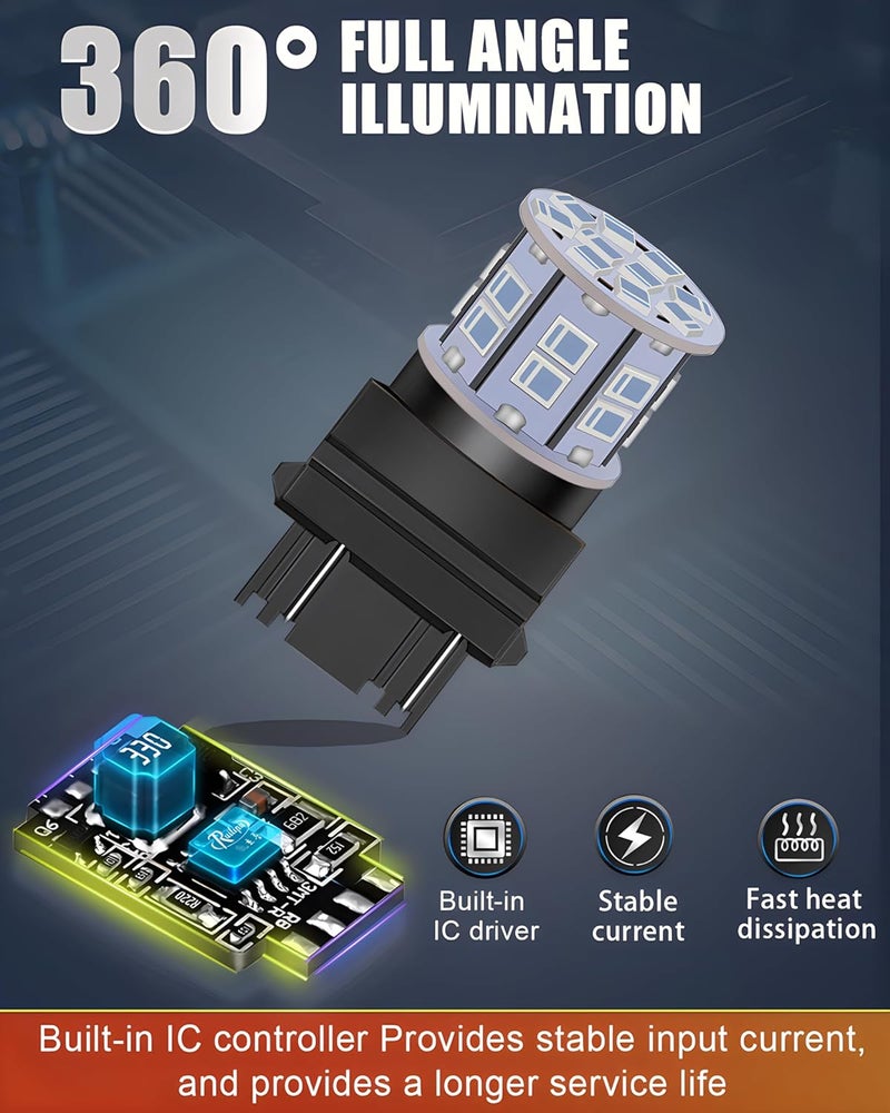 LEDYOTRY 3157 3156 لمبة LED حمراء للفرامل والإضاءة الخلفية 12V-24V ساطعة للغاية منخفضة الطاقة 3056 3057 3047 4057 لمبة LED للفرامل والإيقاف والإضاءة الخلفية وإشارات الانعطاف، عبوة من 2 - Image 5